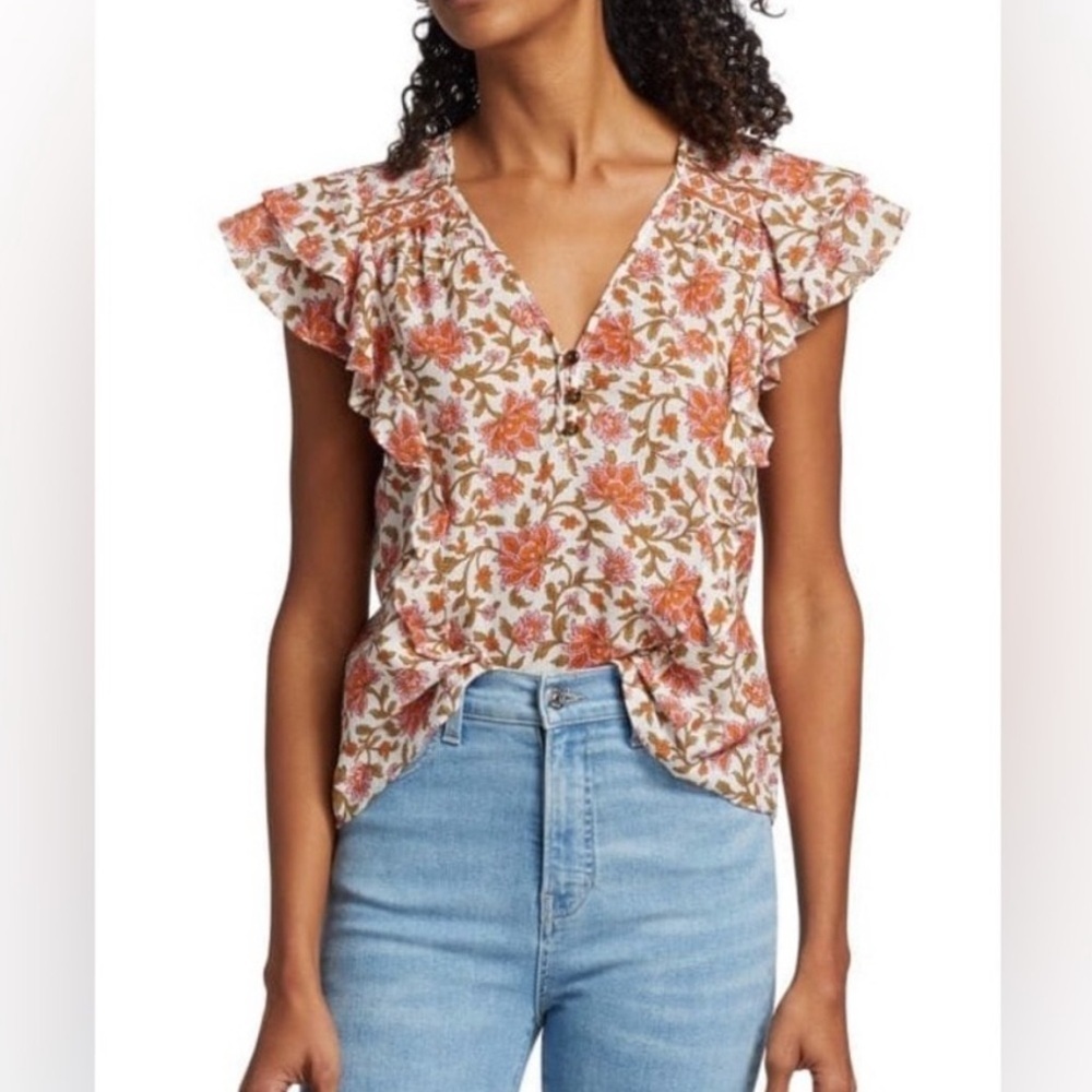 Veronica Beard Joi Floral Short Flutter Sleeve Blouse/Top Size 00